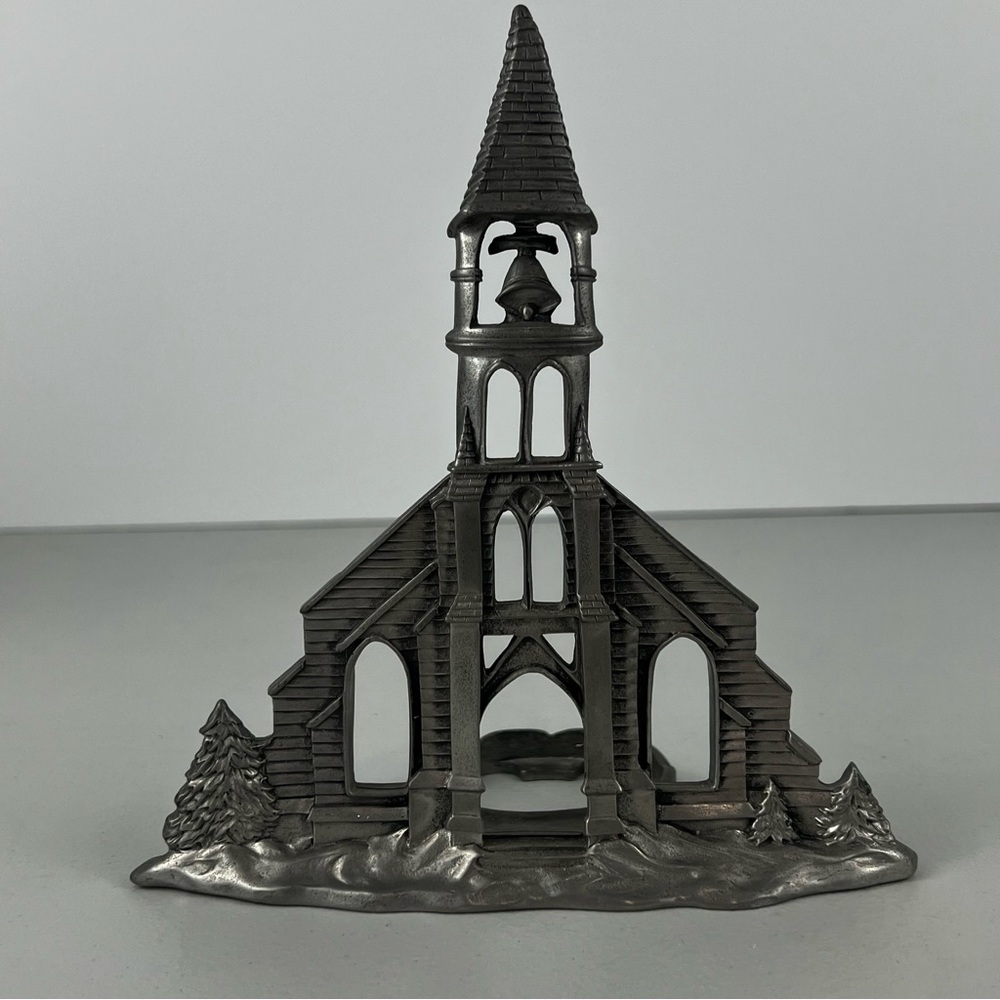 Vtg SEAGULL Signed Canada Pewter Church Votive Tea Light Candle Holder